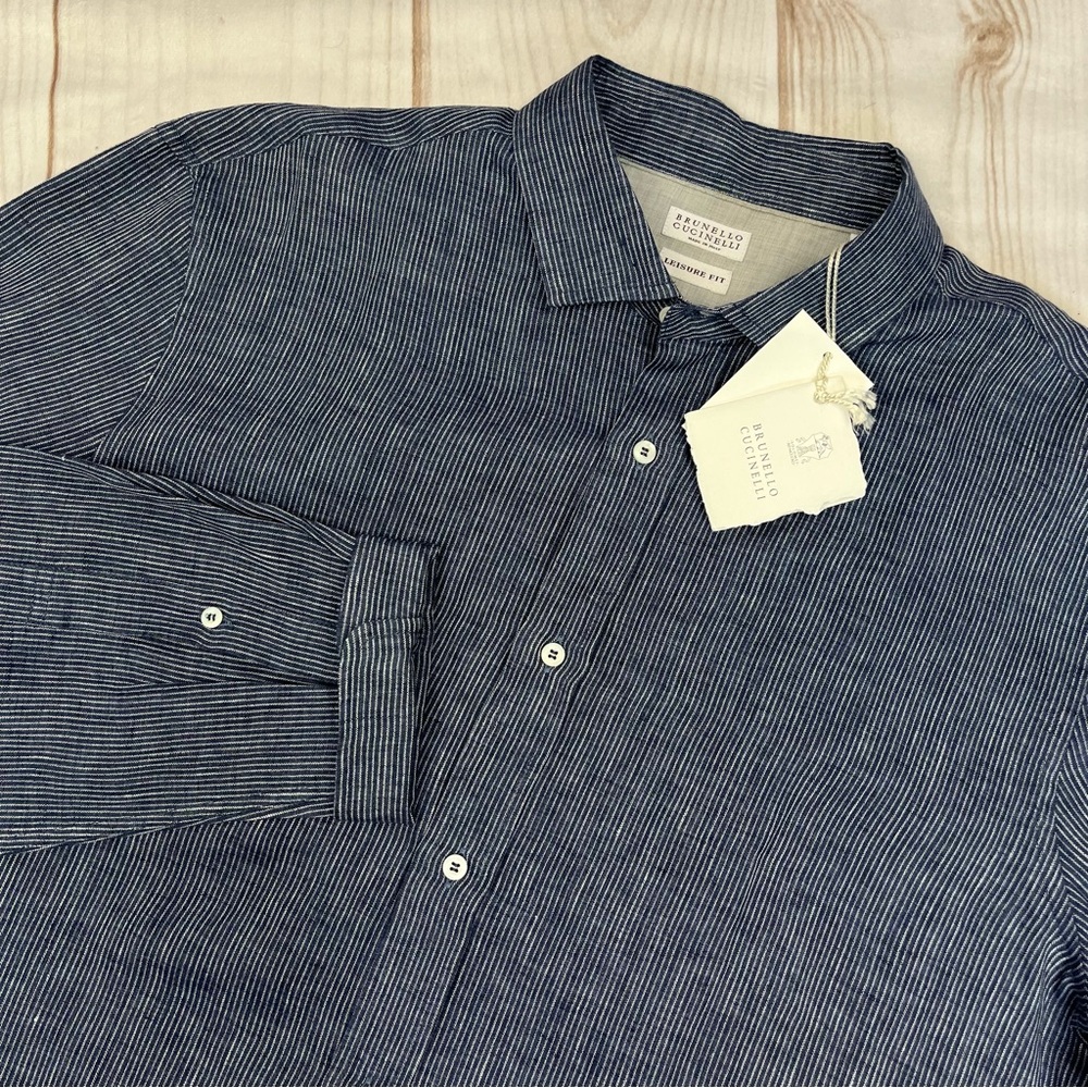 NWT Brunello Cucinelli Leisure Fit Linen Long Sleeve Button Up Shirt Sz XXL